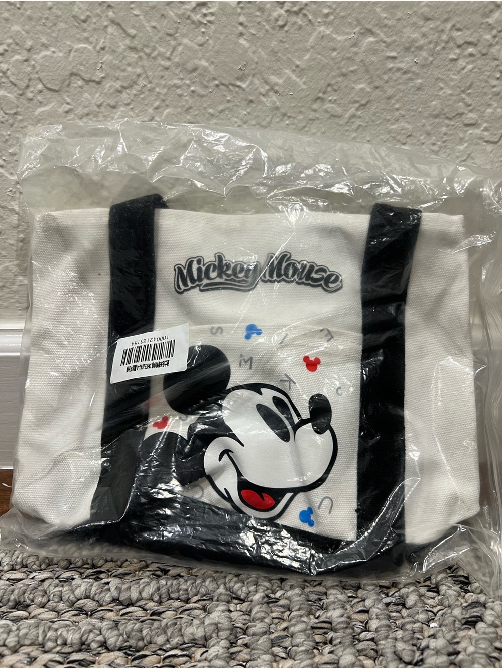 Disney Mickey Mouse Black & White Canvas Tote with Red Accent
